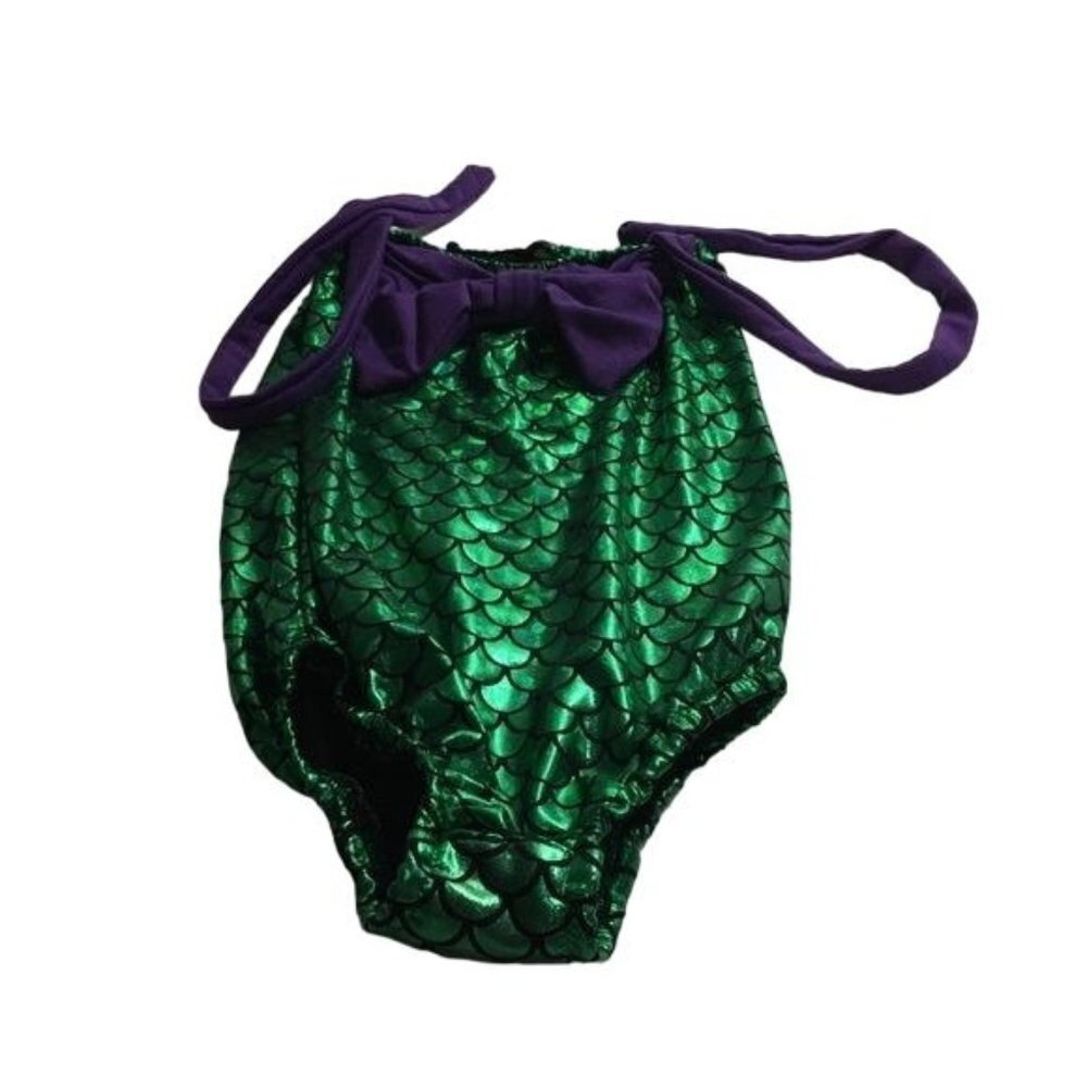 Dance Leotard Mermaid Green/Purple/Black with Matching Headband SZ 5